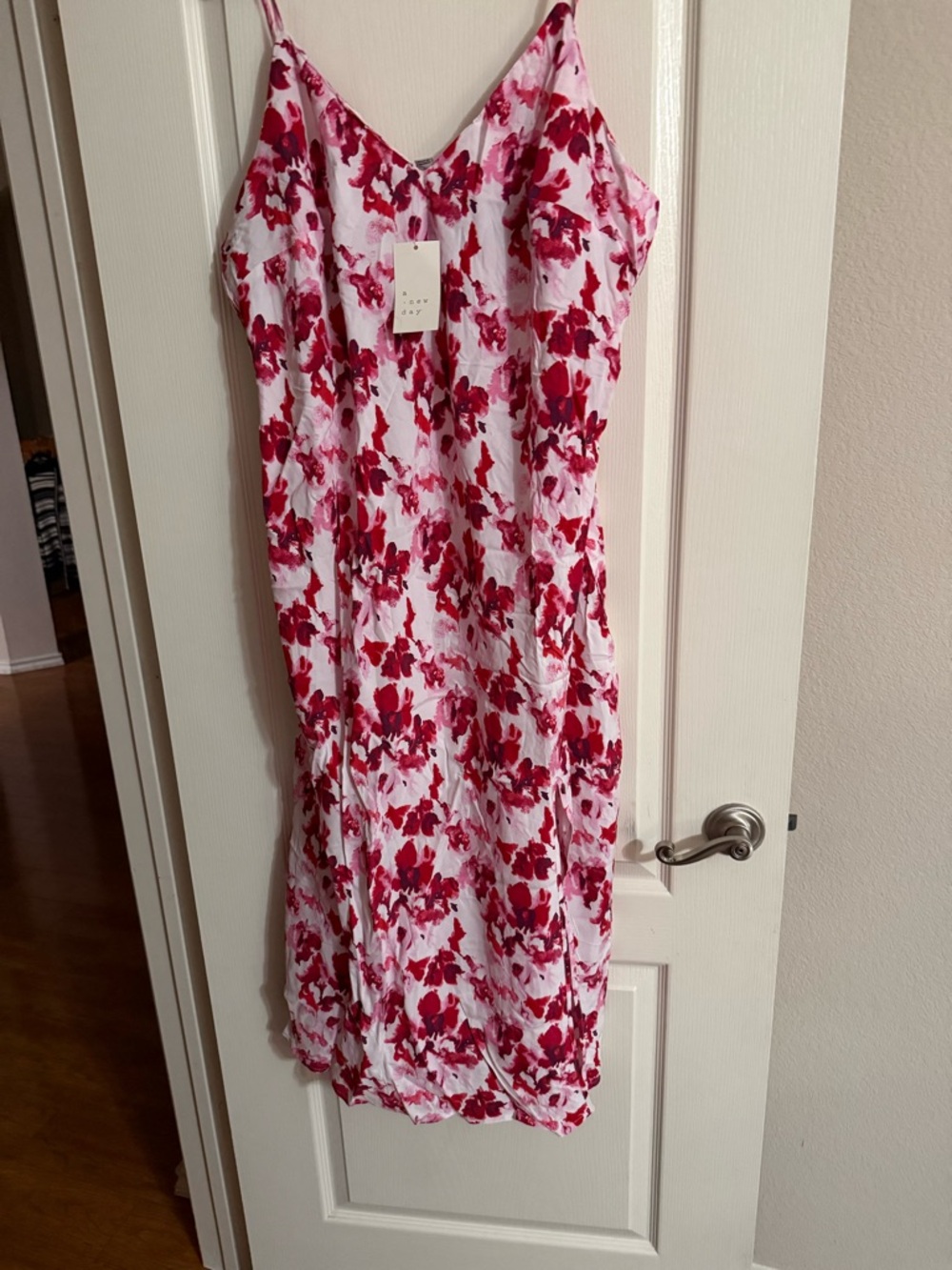 Lightweight Pink & Red Floral Midi Slip Dress 1X